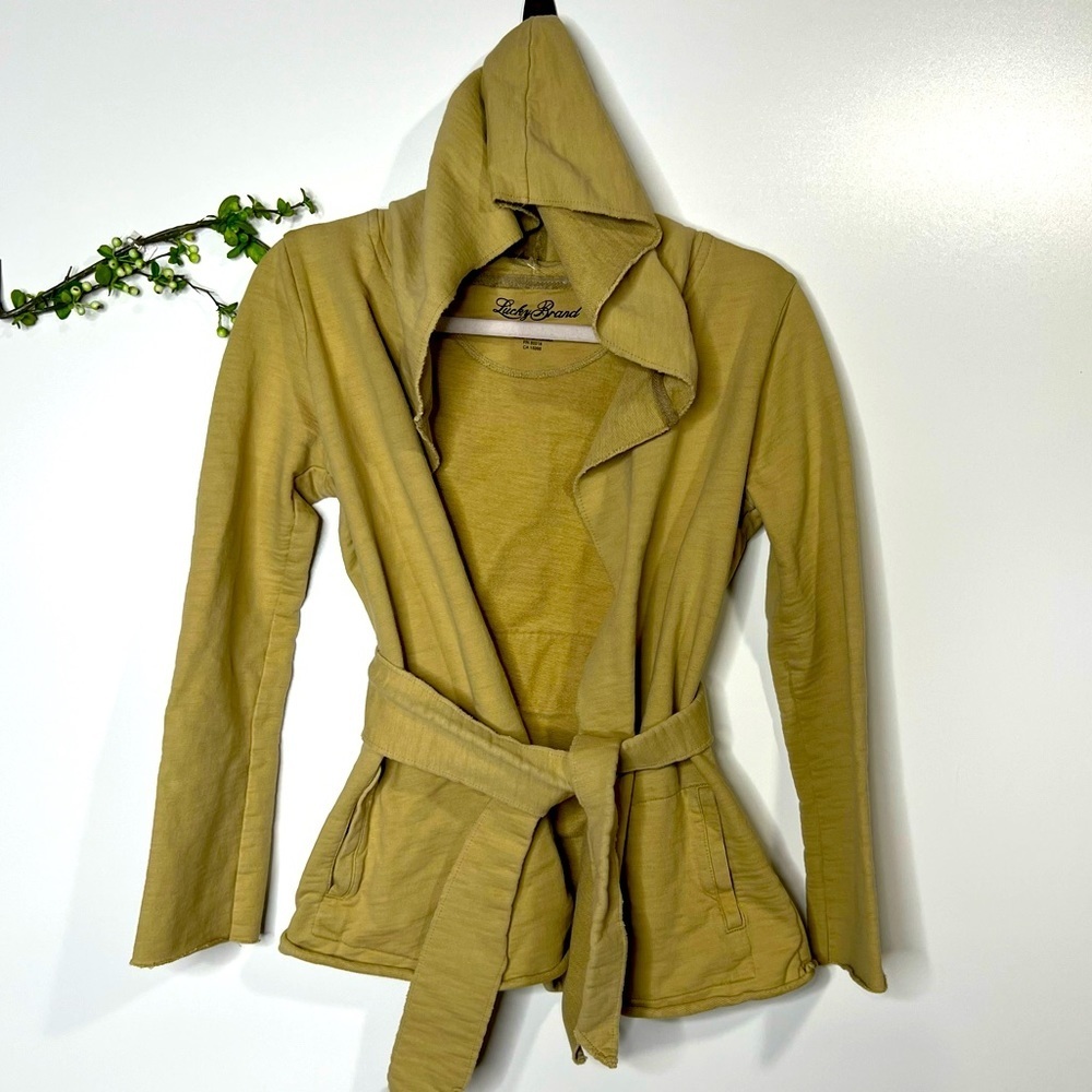 Lucky Brand Open Front Sweatshirt Hoodie with Belt Golden Tan Yellow